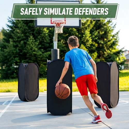 3 Pcs Pop up Blocker Defender Basketball & Football Soccer Training Dummy, 38" Blocking Dummy Set with Water-Absorbent Weight Bags & Carrying Bag, Foldable Training Equipment