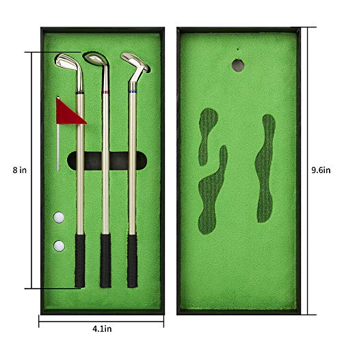 Golf Pen Set, Mini Desktop Golf Ball Pen, Top Golf Gift with Putting Green, 3 Golf Clubs Pens with Balls and Flag