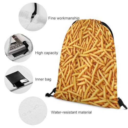 Beam Backpack Large Capacity Drawstring Sack Waterproof Sackpack for Basketball Volleyball Sports Gear Men Women, French Fries Bags - color: Picture (507)