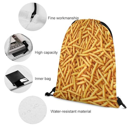 Beam Backpack Large Capacity Drawstring Sack Waterproof Sackpack for Basketball Volleyball Sports Gear Men Women, French Fries Bags - color: Picture (507)