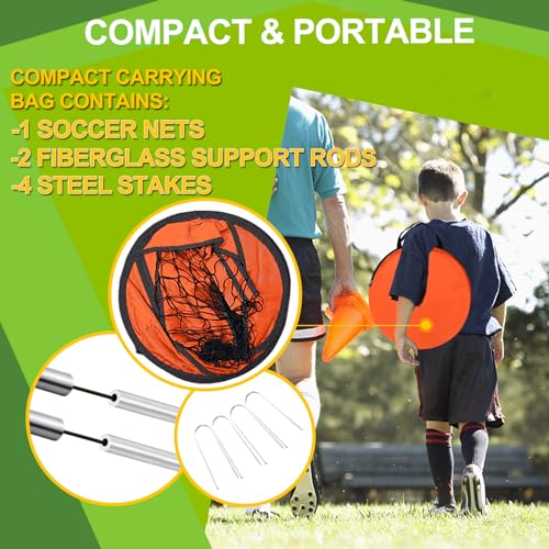 EVERRUSH Pop Up Soccer Goals Nets for Backyard Beach Soccer Training Net Mini Portable Foldable Lightweight Indoor + Outdoor Football Goal with Carry Bag - style: Orange