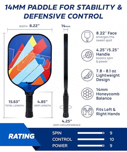 Pickleball Paddles Set of 2, Fiberglass Pickleball Set, Durable & Lightweight USAPA Approved Pickle Ball Rackets 2 Pack Pickleball Gifts for Women with Bag & Outdoor Balls for Men Beginner Kids Adults - style: 14MM | Dark Blue