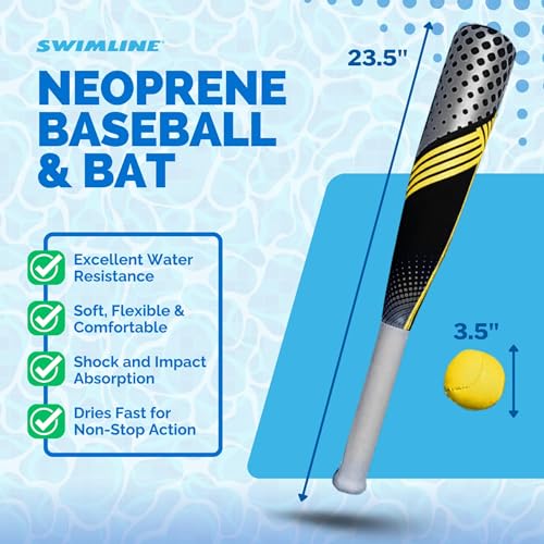 SWIMLINE Neoprene Pool & Beach Accessory for Active Group Play, Backyard Games, and Water Sports – Waterproof Soft Baseball & Bat Set, Black & Yellow - style: Neoprene Pool Baseball & Bat Set