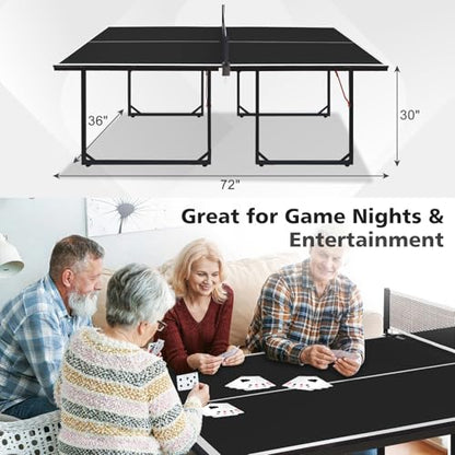 6FT Ping Pong Table Foldable Midsize Table Tennis Table for with Net, Table Tennis Paddles and Balls, MDF Multi-Use Family Game Table Assembly Free for Kid Teenager Adult, Compact & Portable