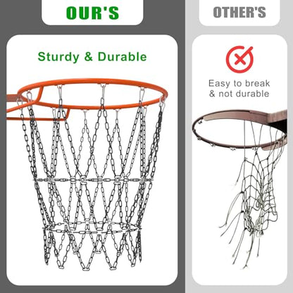 Insaga Chain Basketball Net Heavy Duty Metal - 19'' Basketball Chain Net for Hoop Outdoor Indoor Replacement, Rustproof Steel Chain Net for Standard 12-Loop Rim, Easy to Install