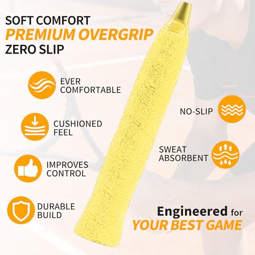 2 Pcs Tennis Racket Grip Tape, Towel Tennis Overgrip Tape, Anti-Slip Absorbent Grip, Racket Overgrip Tape,9 Colors - color: Yellow