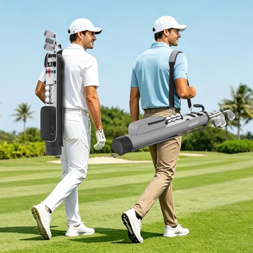 Findway Golf Stand Bag, Small Golf Bag for The Driving Range, Par 3 and Executive Courses, Lightweight Golf Club Carry Bag with Ball Holder and Pockets for Men Women - color: Gray