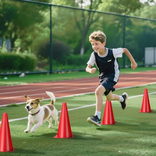 12 Inch Durable Cones,12pcs Versatile Plastic Traffic Cones and Soccer Cones for Sports Training,Agility Drills,Parking Safety,Basketball Training,Football Training. - color: red