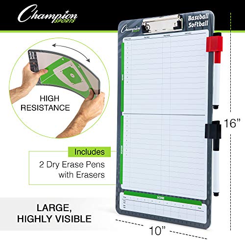 Champion Sports Large & XL Dry Erase Board For Coaching - Whiteboards for Strategizing, Techniques, Plays - 2-Sided Boards with Front Side Full Field - Backside Half Field and Lineup - color: Baseball/Softball, style: Standard Coaches Board