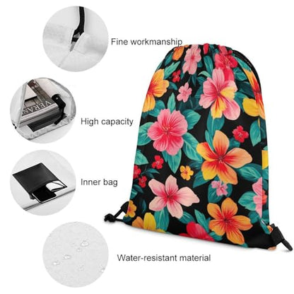 Sports Drawstring Sackpack Lightweight Backpack Waterproof for Training Gym Yoga Beach Men Women String Bag, Hawaiian Colorful Flower Bags - color: Picture (1004)