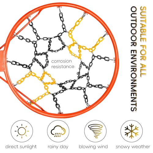 Basketball Net Replacement Heavy Duty,Resin Material, Anti-Rust Use Indoor Outdoor Standard 12-Ring Basketball Hoop - style: Black/Yellow