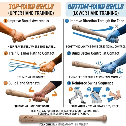 AliBall one Hand bat Trainer, 22" Solid Ash (No Splice) Training bat, Soft Toss & Tee Work, Build Hand Strength & Bat Control, Baseball Training bat, one Hand Training bat