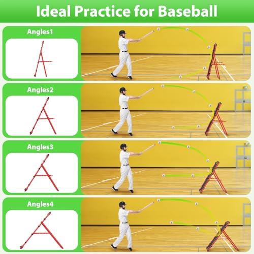 Baseball Rebounder Net, Metal Frame & High-Tension PE Net, Lacrosse Bounce Back PracticeTraining Equipment, Adjustable Softball Pitchback Net, Perfect for Improving Balls Training Skills - color: Red