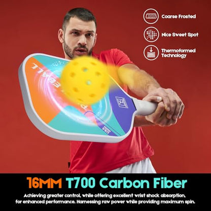 YC DGYCASI 16mm Pickleball Paddles Professional, USAPA Approved, T700 Carbon Fiber Pickleball Paddle Thermoformed, High Grit & Spin, 5.5” Elongated Handle, Handle Girth 4.25”, 8.3oz, with Cover Case - color: Orange