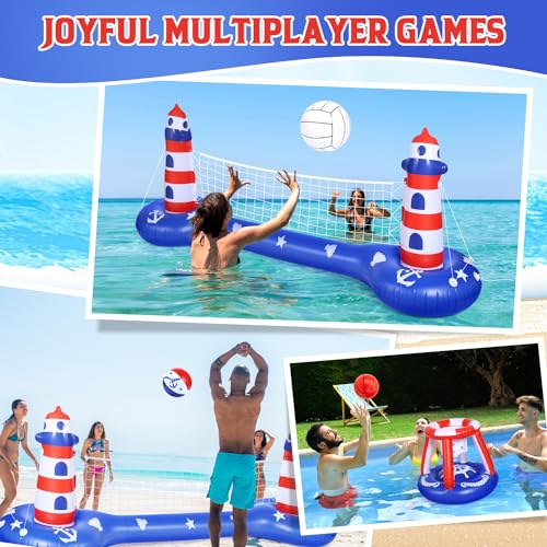 EagleStone Pool Volleyball Net &Basketball Hoop Inflatable Pool Floats Toys Swimming Water Games for Adults and Kids 8-12 Teens Volleyball Court Poolside Floaties - color: Blue