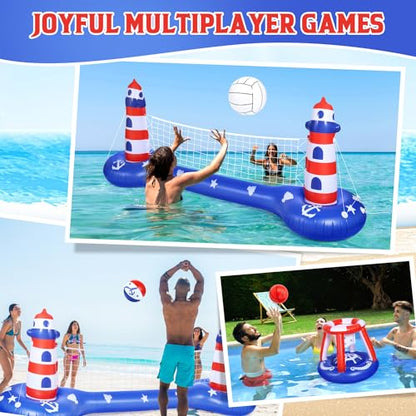 EagleStone Pool Volleyball Net &Basketball Hoop Inflatable Pool Floats Toys Swimming Water Games for Adults and Kids 8-12 Teens Volleyball Court Poolside Floaties - color: Blue
