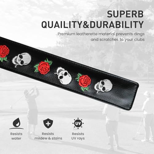 FINGER TEN Golf Alignment Stick Cover Headcover Rods Holder Case Leather 14''× 2'' in USA Black White Green Hold At Least 2 Sticks - color: Rose