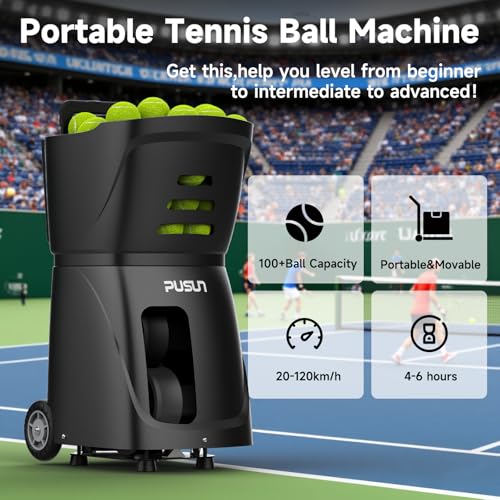 Tennis Ball Machine, Tennis Ball Launcher with App/Remote/iWatch Control, Max Speed of 75Mph, 1.8-8s/Ball, Multiple Training Modes(AI Drill/Programming/Random/Vary Speed) 4-6Hrs Battery Life - color: Black
