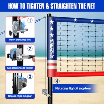 SPOYNAL Outdoor Portable Volleyball Net Set with Adjustable Height Steel Poles, Volleyball, Anti-sag Winch System, Pump, Boundary Line, and Carry Bag for Backyard, Beach, Lawn Red&Blue