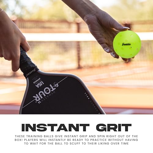 Franklin Sports Max Grit Textured Pickleballs - Indoor + Outdoor Extra Grip Training Pickleballs for Instant Spin + Control - 3 Pack - Yellow