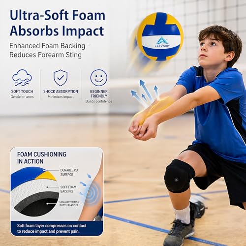 Soft Volleyball for Indoor Practice - Indoor Volleyball & Outdoor Sand Volleyball, Adults & Kids Volleyball Official Size 5 PU Composite Leather with Butyl Bladder