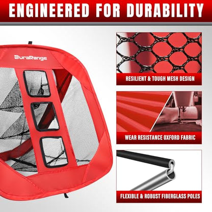 DURARANGE Pop-Up Golf Chipping Net - Ultimate Target Training Chip Aids for Precision & Distance, Outdoor | Indoor Practice, Golfer Gift - color: 1 Red Net+ 2 Mats+ 12 Balls Combo