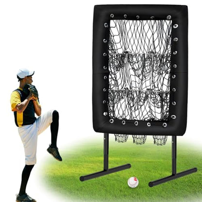 Upgraded 9 Hole Pitching Net, Baseball Pitching Target with Strike Zone Pockets, Height Adjustable Softball Baseball Training Equipment for Hitting and Pitching