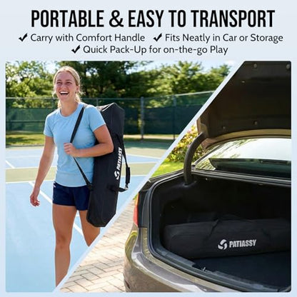 Portable Pickleball Net System with Wheels, 22FT Regulation Size Pickleball Net with Court Lines and 8 Sandbags for Outdoor Driveway, Mobile Pickle Ball Set with Carry Bag, Steady Steel Frame