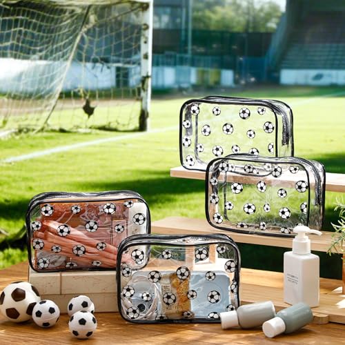 Kacctyen 24 Pcs Soccer Clear Makeup Bag with Zipper Bulk Sport Goodie Clear PVC Pouch Organizer Waterproof Travel Case for Woman Team Gifts Birthday Decorations Supplies - style: Soccer