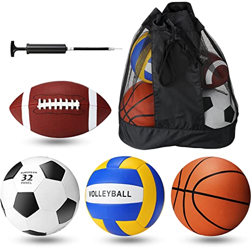 Jerify 4 Pcs Sport Balls Set Official Size Athletic Balls Include Soccer, Football, Basketball, Volleyball for Indoor Outdoor Game Youth Adult Operation Christmas Ball Gifts - color: Bright Color