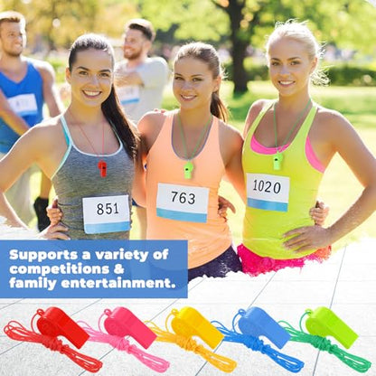 Arrowbash 300 Pcs Plastic Whistles Bulk with Lanyard Loud Crisp Sound Sports Whistle for Birthday Party Goody Bag Fillers Referees Coaches Survival