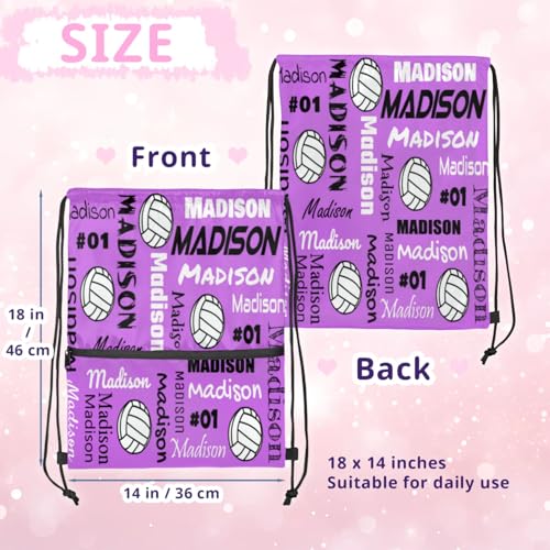 Custom Volleyball Style Drawstring Bag, Personalized Sports Ball Backpack Drawstring Sack Cinch Bags for Team Gift Party Favors, Magenta - color: Magenta
