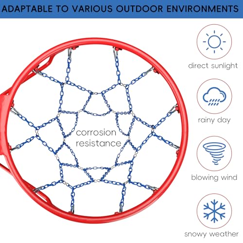 Basketball Net Heavy Duty Replacement,Carbon Steel Chain Basketball net, Anti-Rust Use Indoor Outdoor Standard 12 Loops Hoop - color: Blue