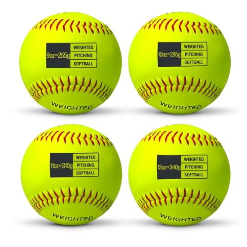 Thorza 12" Weighted Training Softballs - Training Balls to Increase Pitch Velocity & Arm Strength - Durable Softball Practice Equipment for Pitchers of All Skill Levels - style: Set of 4 (9, 10, 11 & 12 oz)