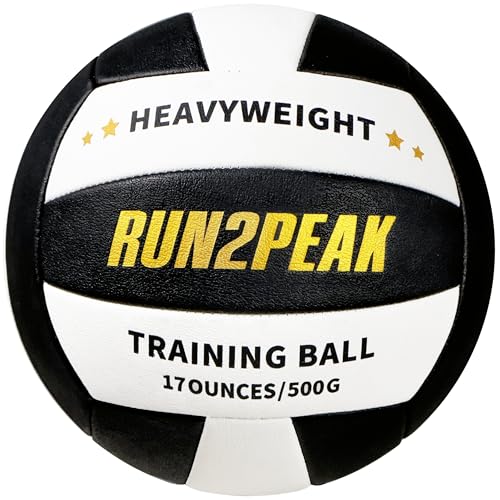 RUN2PEAK Heavy Weight Volleyball Ball Official Size 5 Setter Training Volleyballs PU Practice Volley Balls for Indoor Rebounder Equipment Setters Weighted Volleyball Setting Trainer - color: Black/White