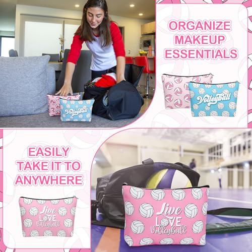 10 Pcs Volleybal Makeup Bag Gifts for Women Ladies Sport Inspirational Zipper Volleybal Cosmetic Pouch Bulk Travel Toiletry Bags Accessories for Sports Lovers Players Coach Team Gifts