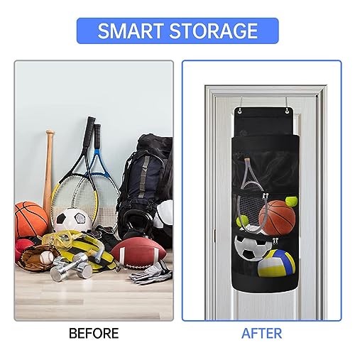 Door Sports Equipment Storage Organizer Bag Premium Durable Hanging Ball Toy Organizer for Soccer Basketball Football Volleyball Tennis Gear Enthusiasts Nylon Mesh Oxford Cloth