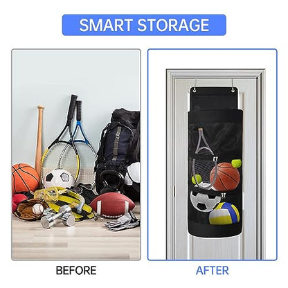 Door Sports Equipment Storage Organizer Bag Premium Durable Hanging Ball Toy Organizer for Soccer Basketball Football Volleyball Tennis Gear Enthusiasts Nylon Mesh Oxford Cloth