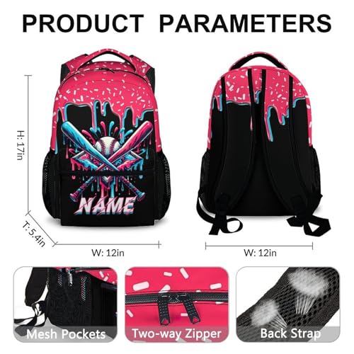 Personalized Baseball Drip Backpack for Boys Kids School Team, Cool Baseball Bookbag for Elementary Kindergarten Travel Camping