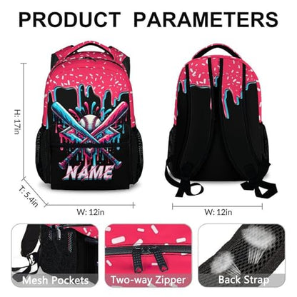Personalized Baseball Drip Backpack for Boys Kids School Team, Cool Baseball Bookbag for Elementary Kindergarten Travel Camping