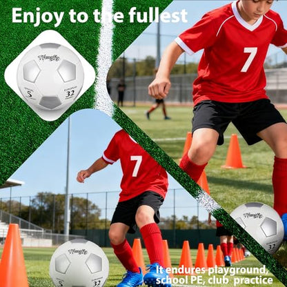 Soccer Ball Size 3 with Pump Needle, Size 3 Trainning Classic White Black Thicker PU Tight Weaved Suitable for Youth Boy League Game Trainning - color: White+Silver