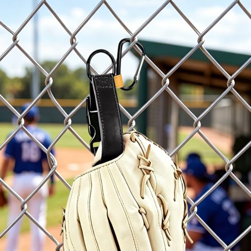 Baseball Glove & Gear Hanger Clip, Adjustable Baseball Glove Loop Holder Bag Attachment Accessories Parts Strap D-Ring Hooks for Fence Players & Drying Sports Equipment - color: Black