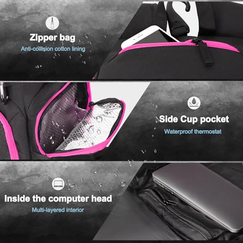 LARIPOP Basketball Backpack with Ball & Ventilated Shoe Compartment Insulated Pockets for Men Youth Training - color: Rose Red