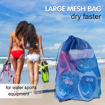 3 Pack Mesh Dive Bags Oversized 19" x 27" Drawstring Snorkel Gear Bag for Scuba Diving, Swim Equipment, Beach Toys, Pool Gear, Gym Sports, Laundry & Scallop Collecting, Black Blue