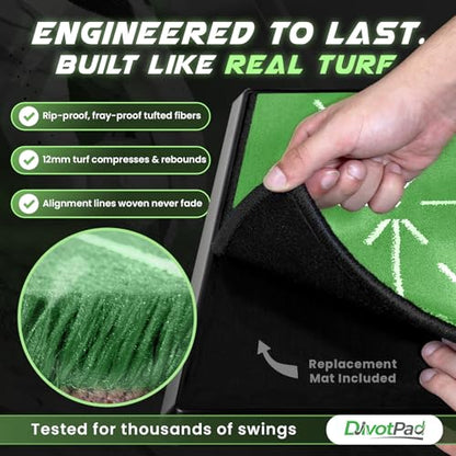 Patented Golf Training Aid, Golf Mats Practice Indoor & Outdoor, Soft Fibre, Real Give, 5 lb, Woven Alignment, Extra Pad, Home Backyard Swing Trainer, Hitting Mat, Accessories Gift Men, Women