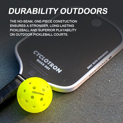 cyclotron P-40 Outdoor Pickleball Balls – USAPA Approved Pickleballs, 40-Hole Precision Design, High Visibility, Durable Seamless HDPE Construction, 3/6 Pack