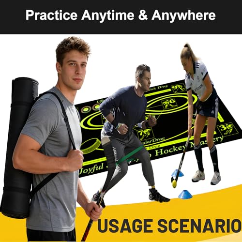 Hockey Training Equipment, Non-Slip Dribbling Training Mat, Indoor/Outdoor Field Trainer, Practice Aids to Improve Speed, Ball Control and Coordination, Includes Resistance Bands and Cones - size: 35"*59"