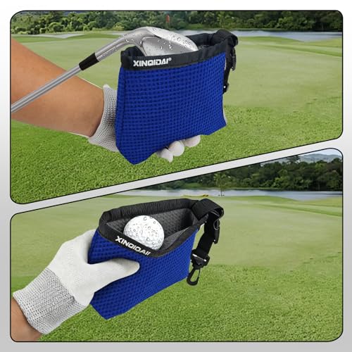 Golf Club and Golf Ball Cleaning Bag - Cleans Club Grooves, Waterproof Clean Face Tech, Detachable Clip, Machine Washable, Stay-Dry Exterior,Golfer Gifts for Men (1, BLUE) - color: Blue