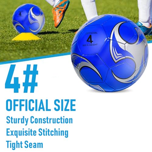 6 Pack Size 5/4/3 Soccer Balls for Training & Matches – Official Size & Weight, Includes Carry Net, Needles, Air Pump – Ideal for Youth and Adult Players - size: Size4