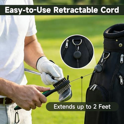 KELOB Golf Club Brush & Groove Cleaner - Multi - Function Golf Brush with Retractable Cord, Nylon & Wire Bristles, Spike for Grooves, Portable Golf Brush Tool with Bag Hook & Protective Cap